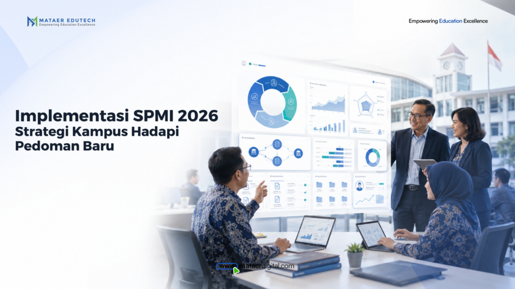 Ilustrasi tim LPM kampus Indonesia mengimplementasikan pedoman SPMI 2026 dengan sistem digital terintegrasi